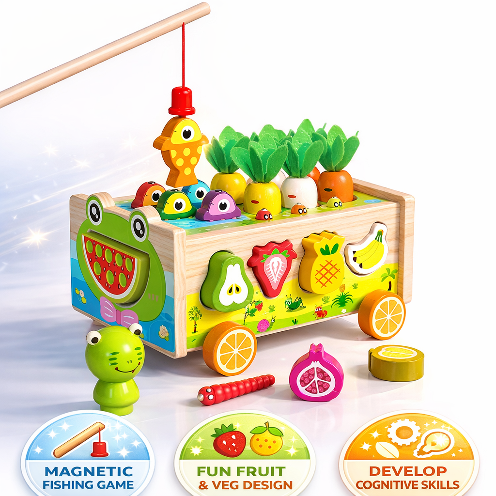 Children's Toys Plastic Frog Fish Pond Fruit Vegetable Toy Cart Stall with