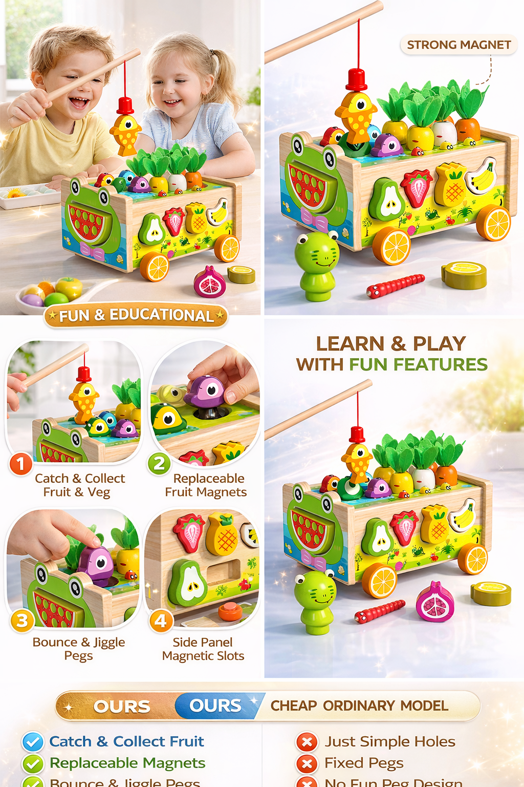 Children's Toys Plastic Frog Fish Pond Fruit Vegetable Toy Cart Stall with